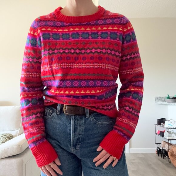 Fair Isle Pink and Red Winter Holiday Sweater from J Crew - Picture 2 of 4